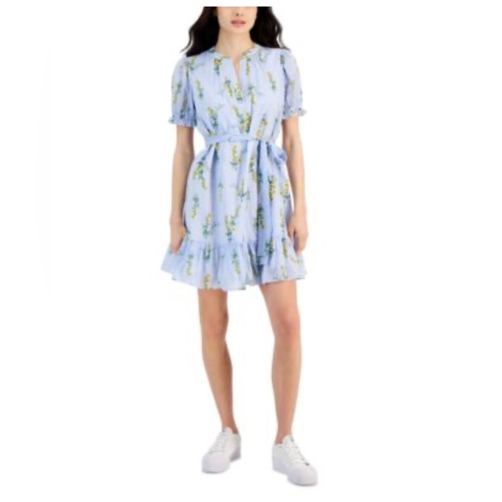 Nautica Jeans Women's Floral-Stripe Cotton Tie-Waist Dress Size Medium NWT